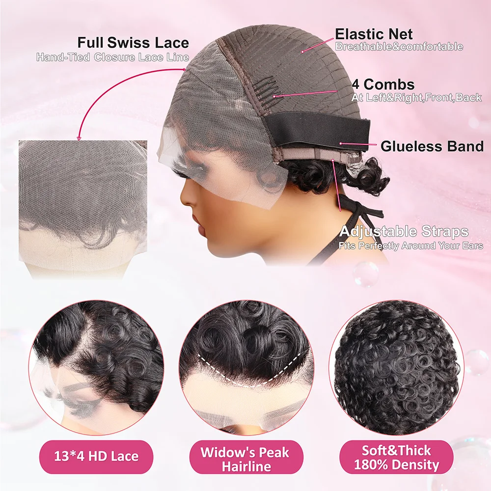 Body Wave 13x4 HD Lace Front Human Hair Wig Pixie Cut Glueless Wigs For Women 100% Human Hair Wigs Pre Plucked Lace Wig image 6