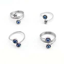 Lucky Turkish Evil Blue Eyes Rings For Women Stainless Steel Zircon Demon Eye Opening Finger Ring Friendship Couple Jewelry Gift