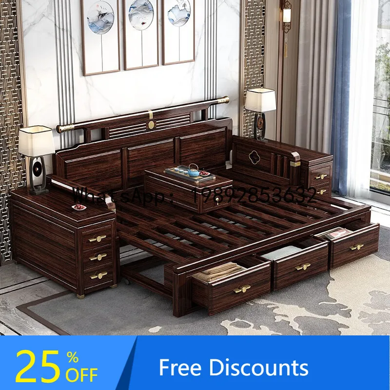 

CZ New Chinese Style Solid Wood Luohan Bed Small Apartment Zen Style Push-Pull Extendable Sofa Bed