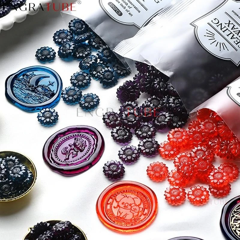100pcs/bag Retro Colored Sunflower Wax Sealing Beads Ice Crystal Aurora For DIY Envelope Letter Wedding Invitation Scrapbooking