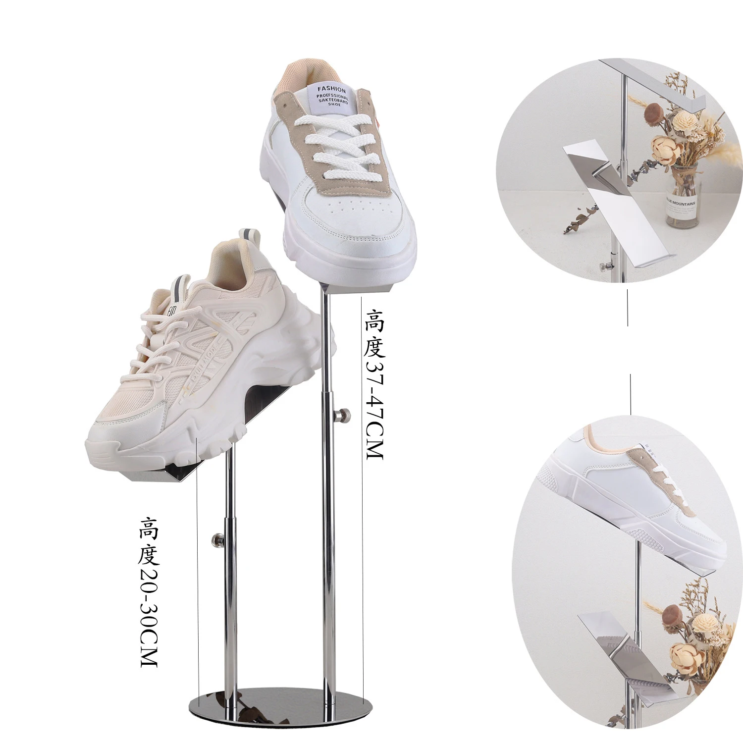 Shoe Display Stand for Retail Store Stainless Steel Height Countertop Double-Headed High Heel Shoe Display Riser Stand Rack