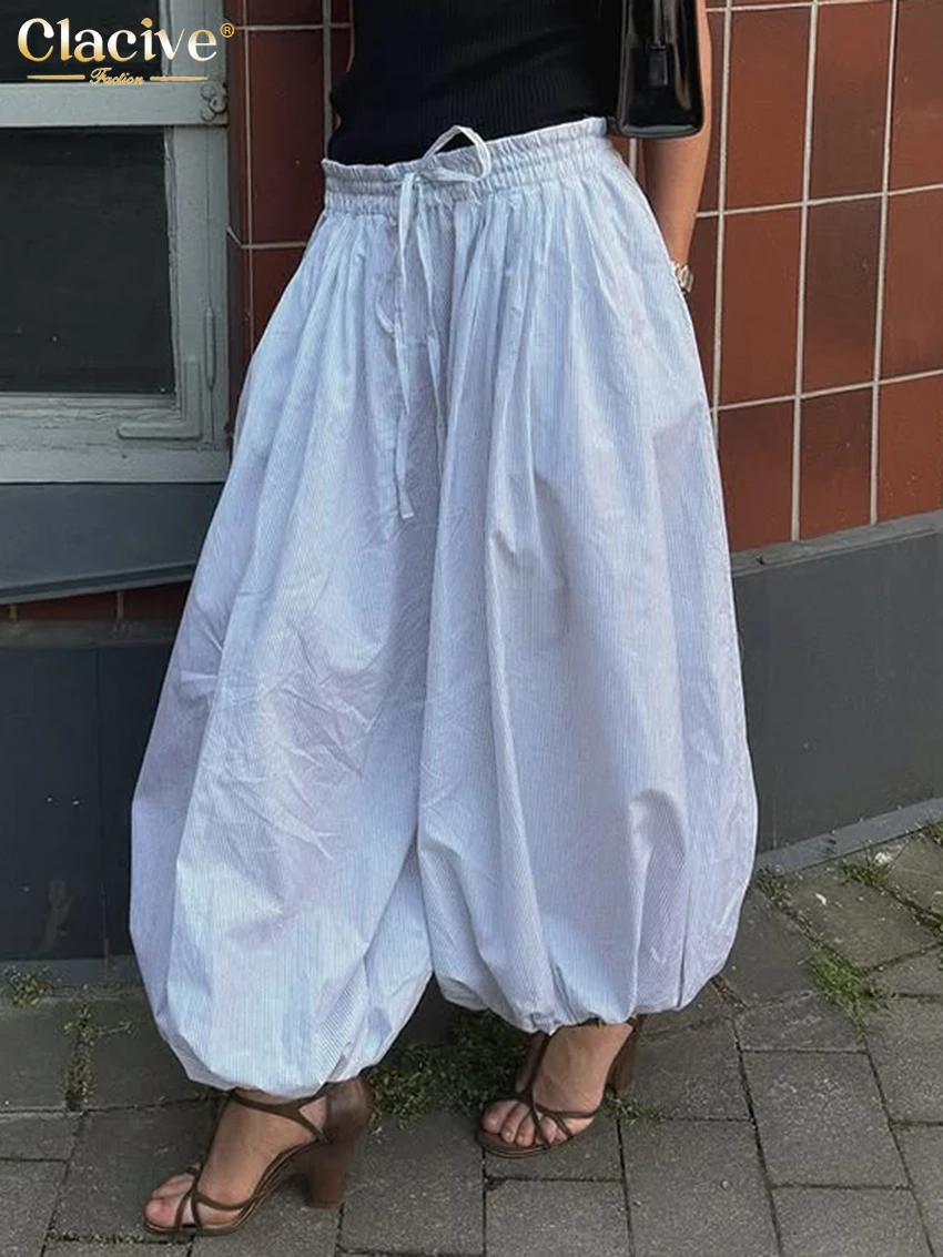 

Clacive Fashion Loose Blue Women's Pants 2025 Casual High Waist Wide Trousers Elegant Classic Solid Pants Female Clothing