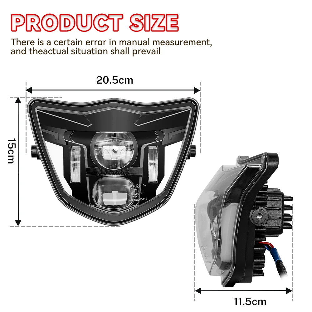 E-mark Motorcycle LED Headlight Headlamp High Low Beam DRL for Yamaha WR 250F/400F/426F/450F TTR110E XTZ 150 125 YZ 250F/X 65 85