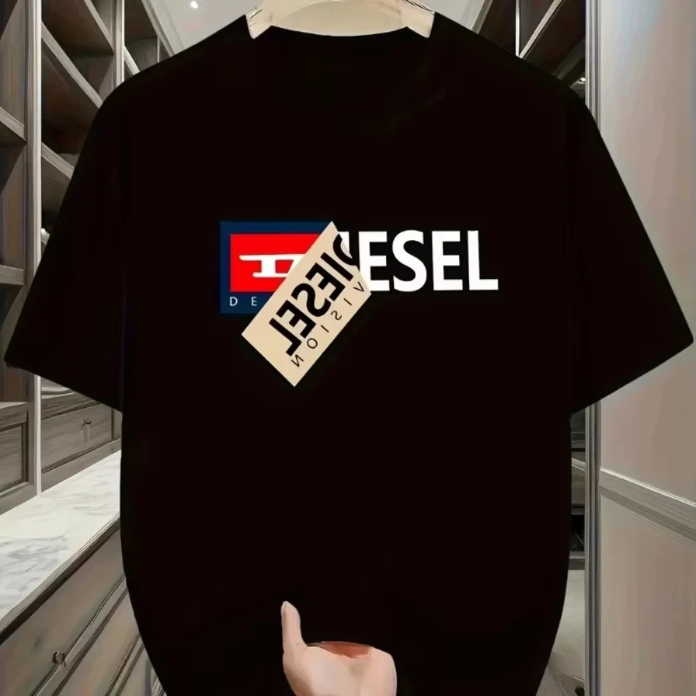 New 2026Diagonal Tag Sticker Block Text Graphic Short Sleeve T Shirt, Unisex Oversized Tee, Kids Adults Front Print Casual Tops