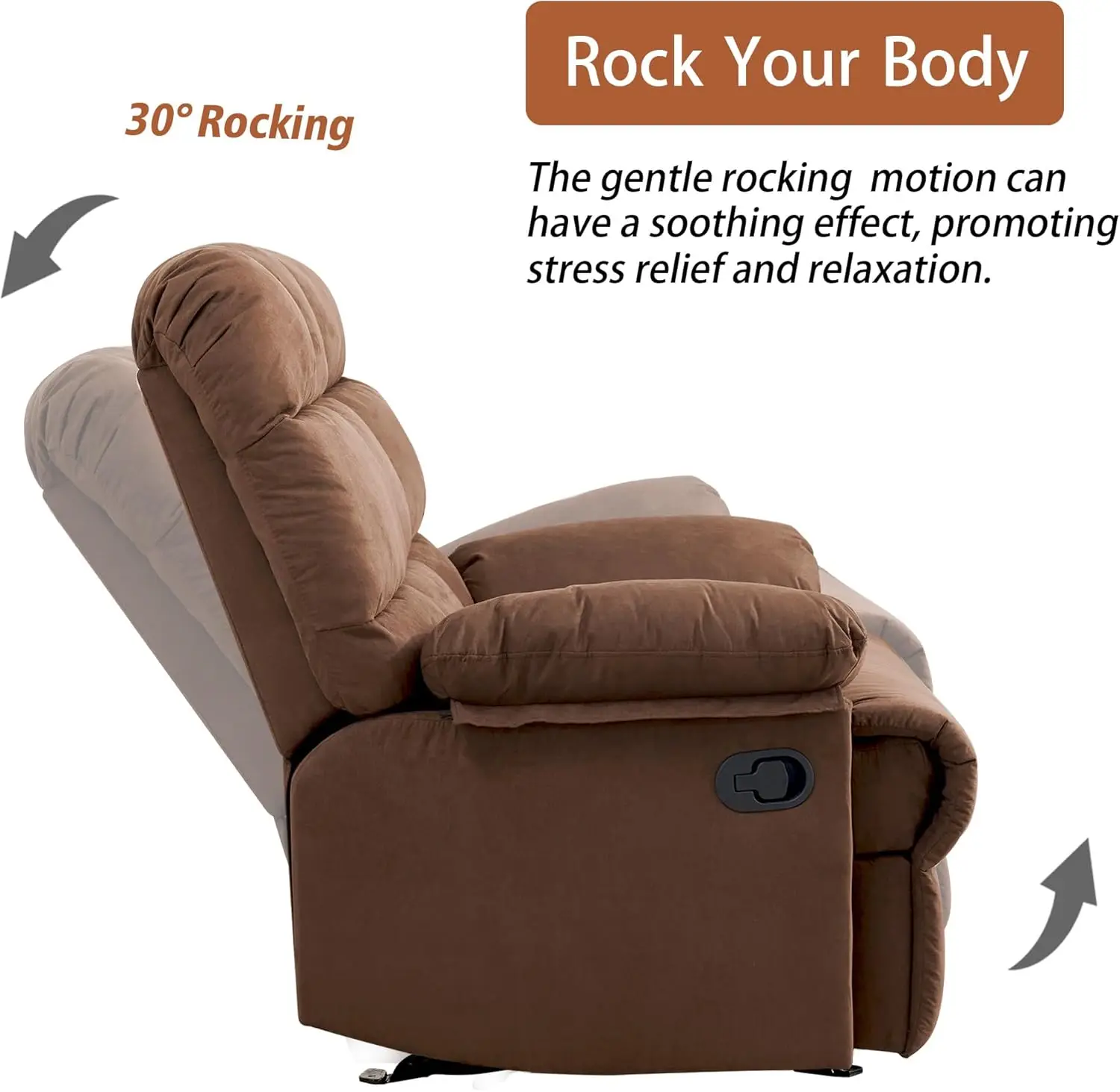 Rocker Recliner Chair, Overstuffed Large Manual Rocking Recliner for Adults, Upholstered Comfy Soft Fabric Living Room Reclining