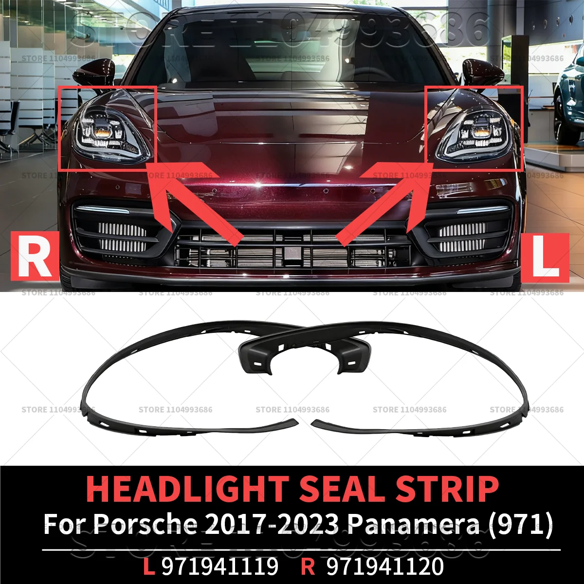 

For 2017-2023 Porsche Panamera (971) Headlight Rubber Sealing Strip Trim Lampshade Washer Seal Strip OEM 971941119 971941120