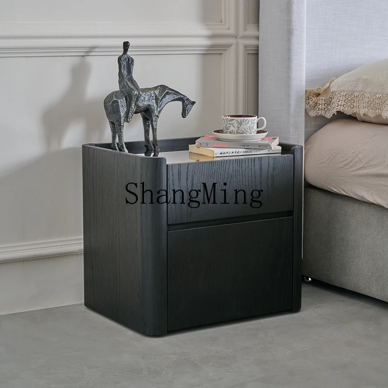 ZYH medieval solid wood veneer bedside table household bedroom black walnut bedside storage small cabinet