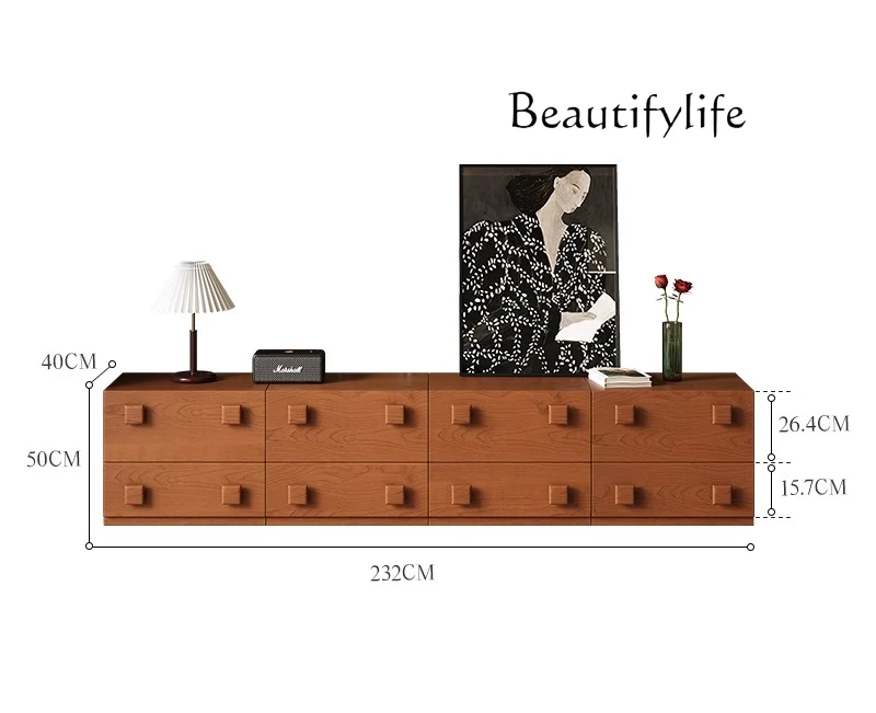 

Nordic solid wood TV cabinet small apartment modern simple storage medieval living room floor designer model