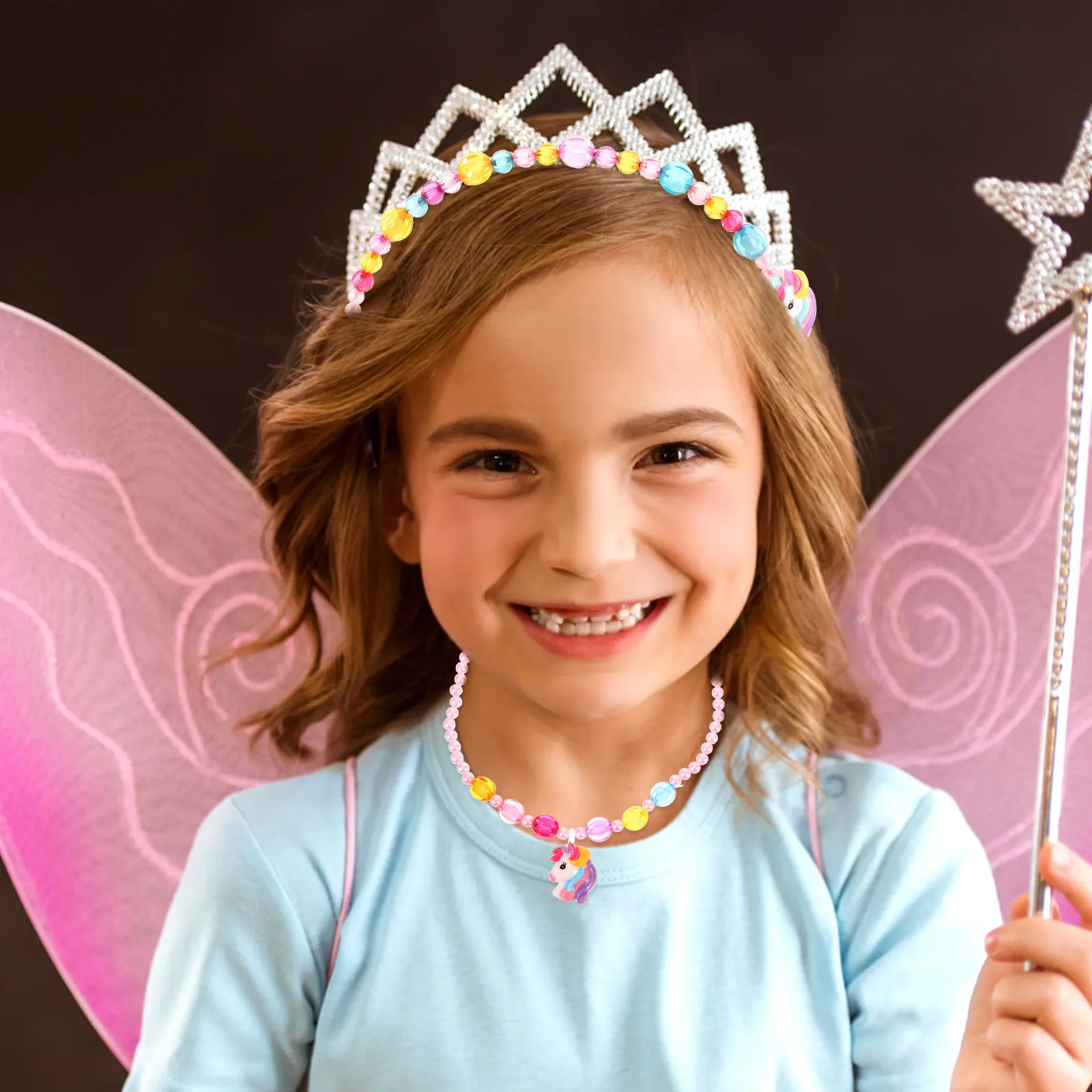 

1Set Unicorn Jewelry for Girls Party Gift Necklace Bracelet Earrings Set Eye-Catching Cartoon Design Kids Necklace