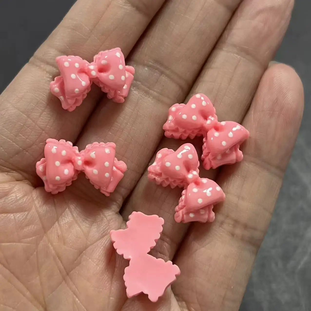 10Pcs Kawaii Pink Rose Black Double Layered Wave Point Bow Resin Accessories Nail Art Decoration Small Junk Case Charms