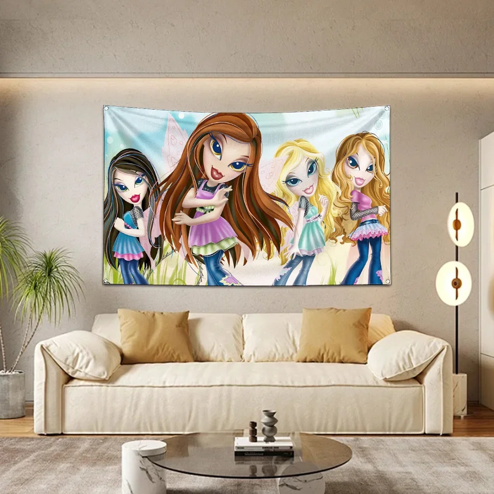 Cute Bratzs Dolls Flag Polyester Digital Printing Banner 4 Sizes for Garage Wall Art Out Door Decoration With Brass Grommets