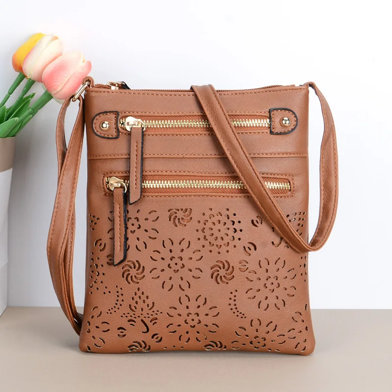 Hollow Out Flower Crossbody Bags For Women Vintage Casual PU Shoulder Bag Handbags For Daily Used & Gift