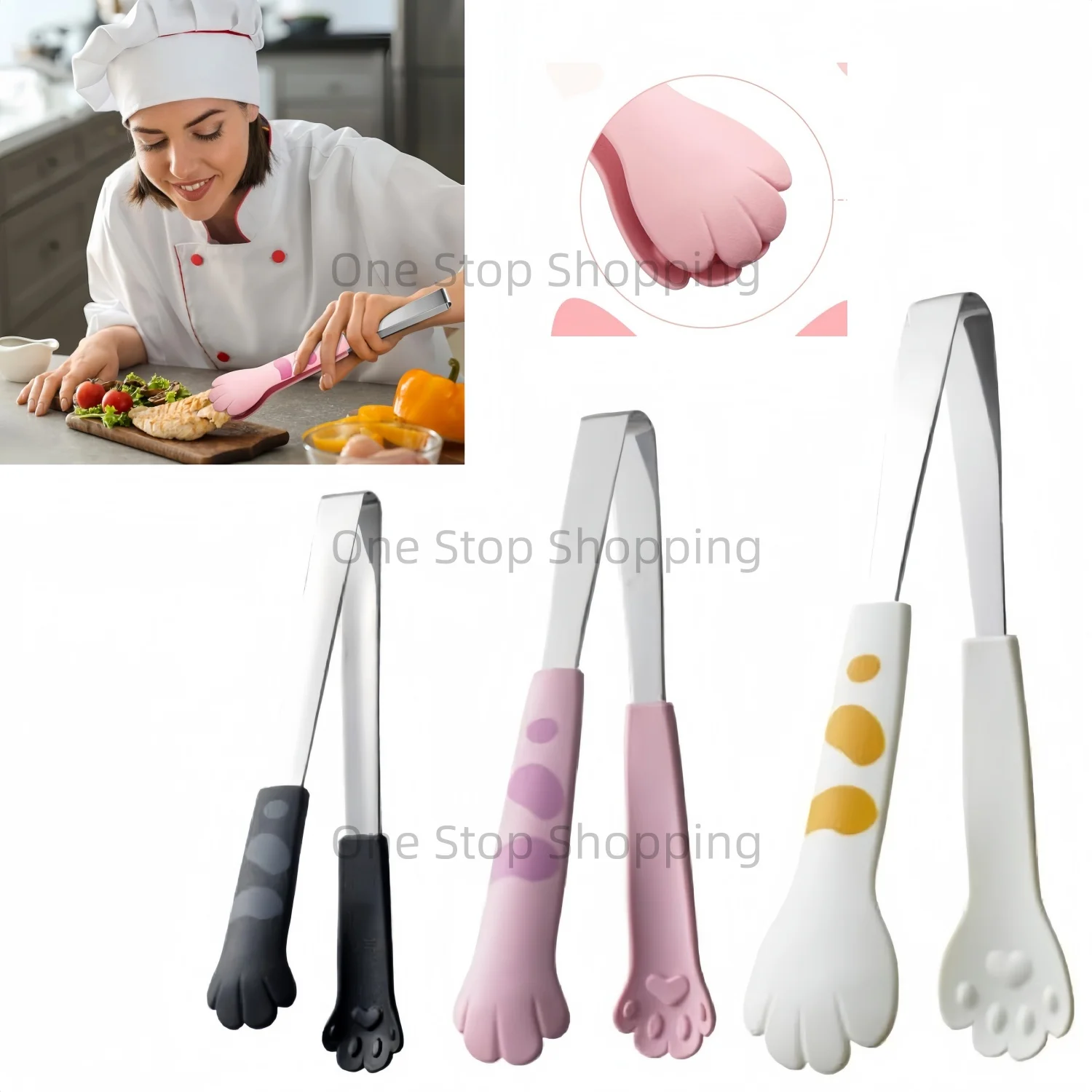 

Stainless Steel Cooking Tongs Kawaii Cat Tongs Kitty Tongs Food Clips Kitchen Tongs Cute Cat Paw Shape Tongs Dish Washer Safe