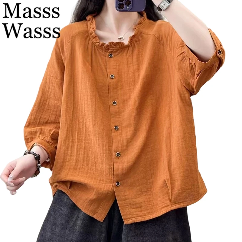 

Masss Wasss 2025 Summer Blouses Women Fashion Loose Cotton Linen Shirts Ladies Casual Classic Vintage Tops Luxury Korean Clothes