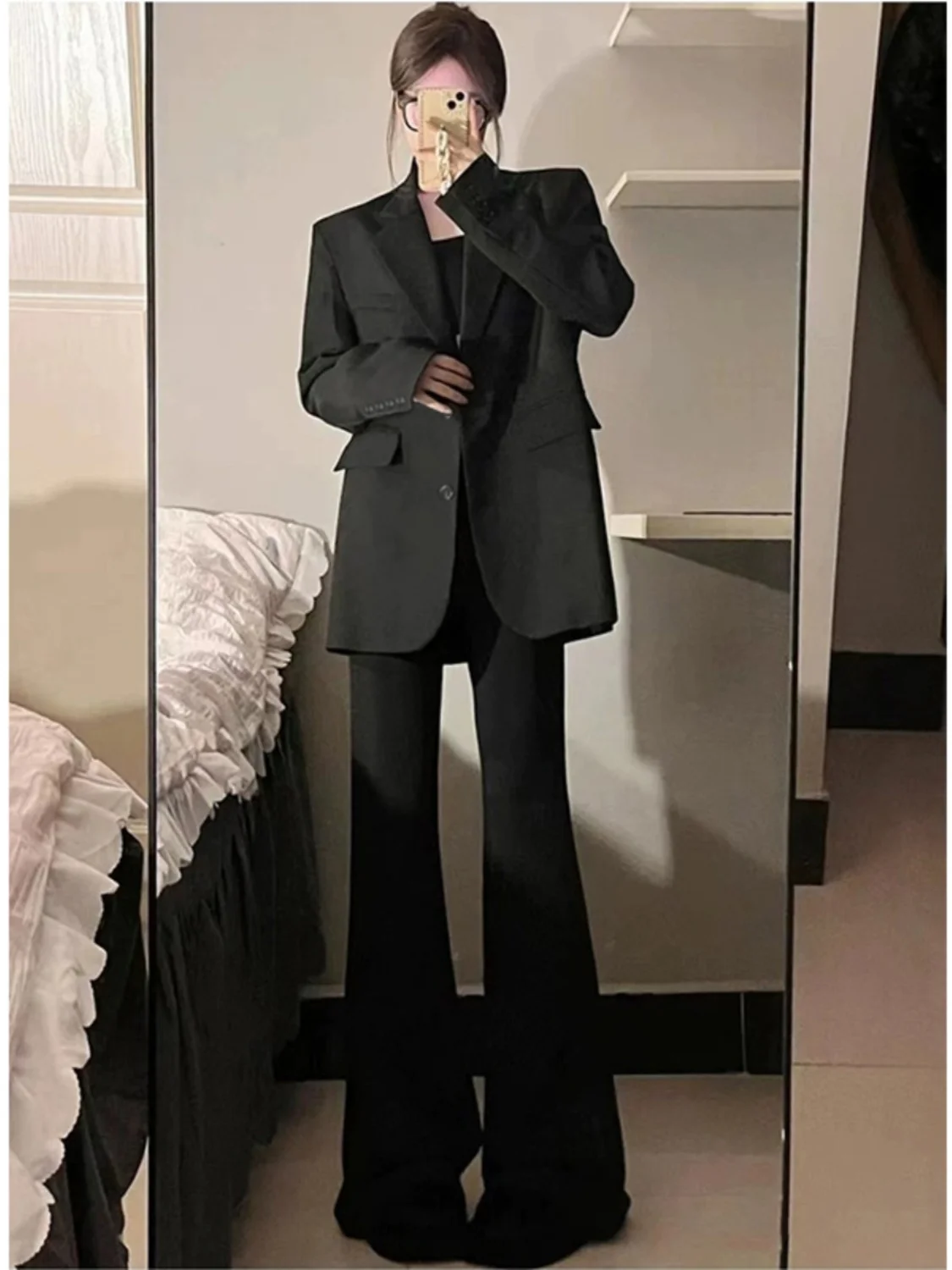 

Long Coat Woman Women'S Blazer Button Suit Elegant Sports Casual Fashion Spring Autumn Solid Color Ladies Clothing Oversized
