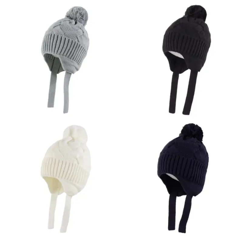 محبوك قبعة الطفل وشاح مجموعة الشتاء الدافئة الفتيات قبعة الصوف بطانة طفل أطفال القبعات مع Pompom #2