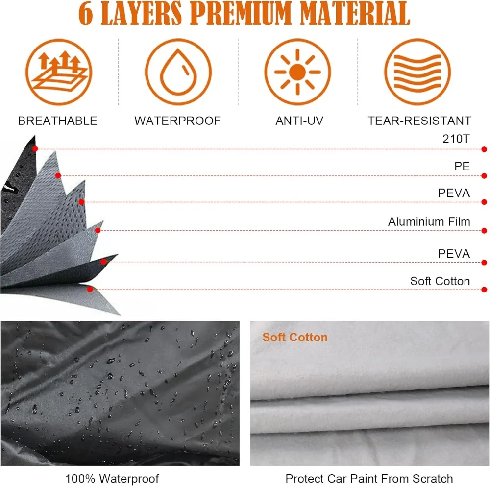 

Waterproof All Weather Car Cover with Zipper Door & Windproof Bands for Snow Rain Dust Protection, Custom Fit for Sedans