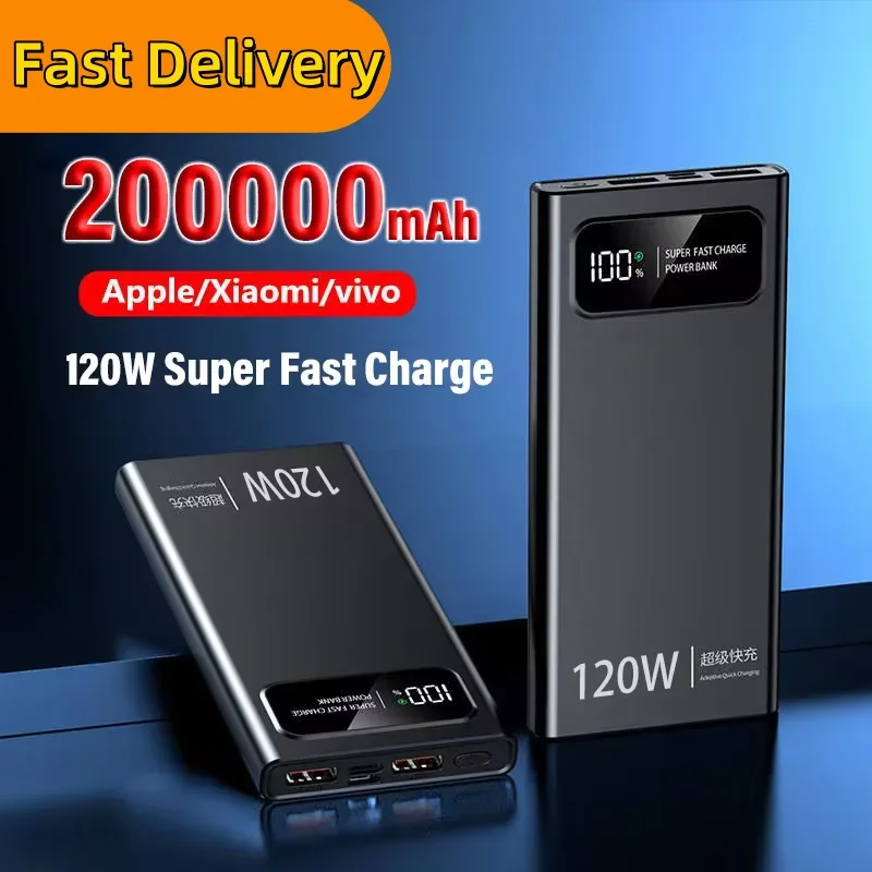 120W Fast Charging Power Bank 200000mAh Super Ultralarge Capacity For Mobile Power External Battery For Iphone Xiaomi Vivo