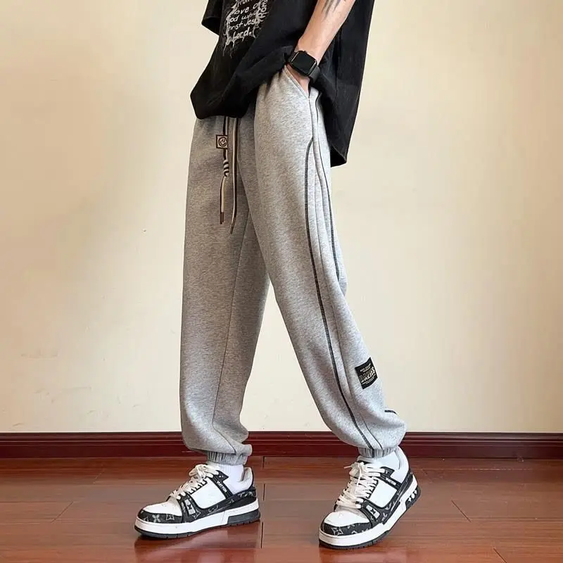 Trendy Version Personalized Street Fashion Loose Casual Pants Men's Patchwork Pocket Striped Drawstring Straight Sports Trousers