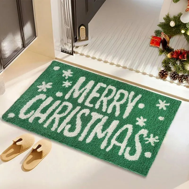 VIKAMA Christmas Rug Merry Christmas Snow Print Non Slip Floor Mat for Home Entrance Cozy Holiday Decor Comfortable Warm