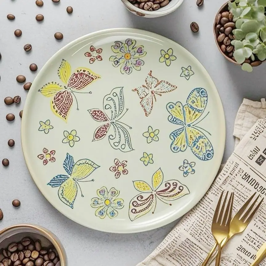 

European hand-painted ceramic disc Nordic simple creative dim sum rice plate