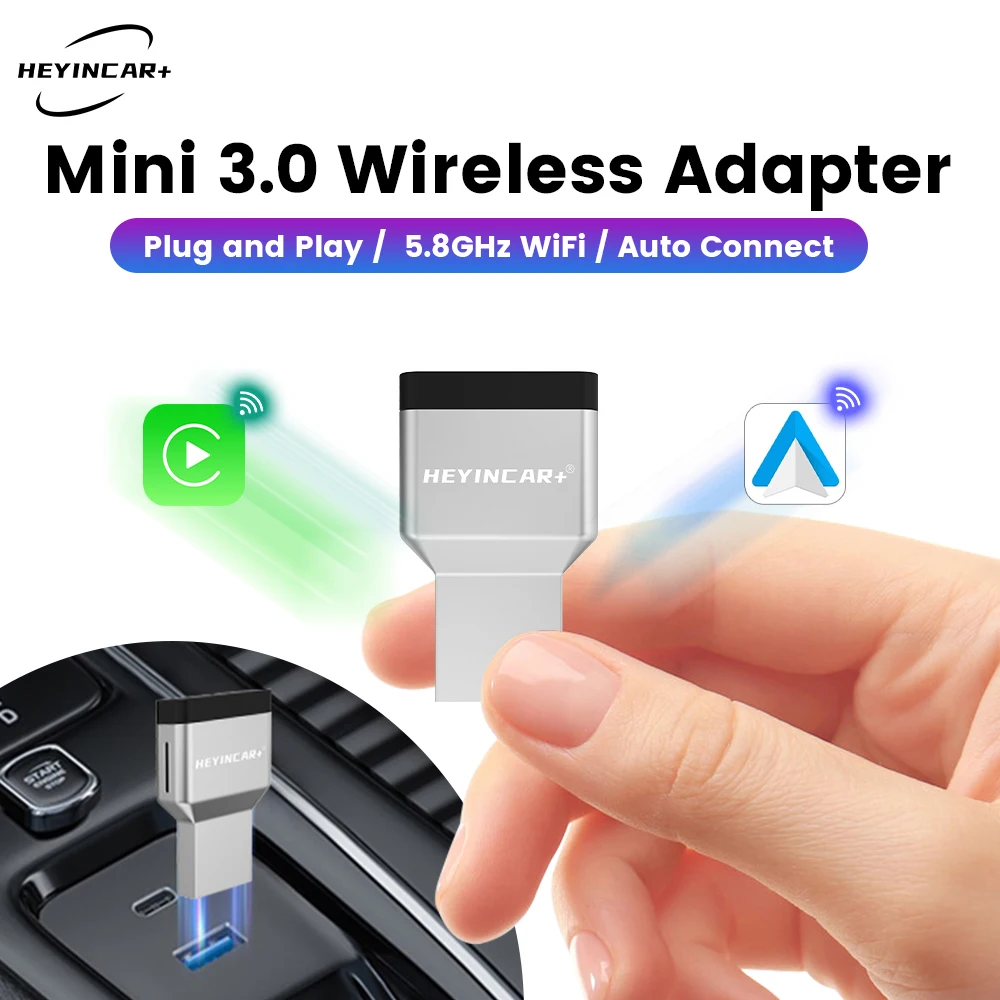 HEYINCAR Wireless CarPlay Dongle Wireless Android Auto Adapter 2in1 Car Intelligent Systems Ai Box For Car With Wired CarPlay