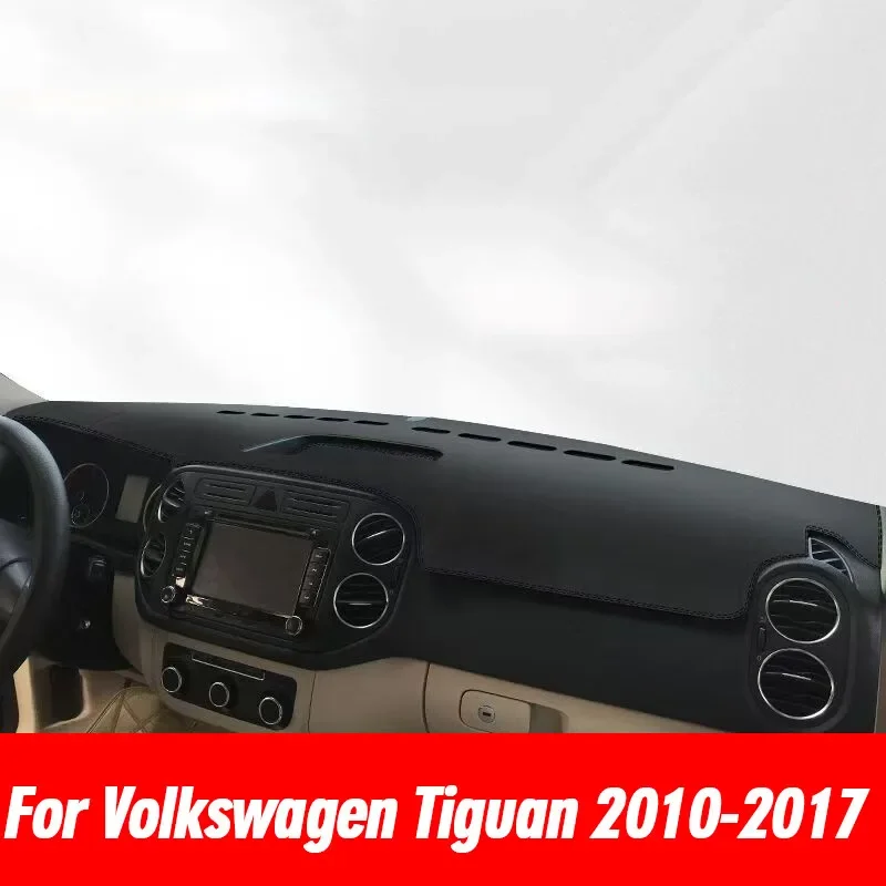 Black Leather Dashboard Cover Mat Dash Pad For Volkswagen Tiguan 2010-2017