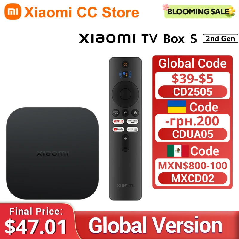 Global Version Xiaomi Mi TV Box 2nd Gen 4K Ultra HD Google TV 2GB 8GB Dolby Vision HDR10+ Google Assistant Smart Mi Box S Player