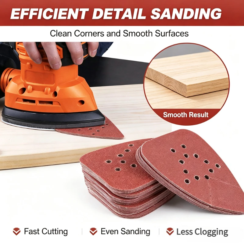 TQLQ12-hole Triangle Mouse Sandpaper, 10/20/50 Pcs Abrasive Sandpaper Disc with Hook and Loop, 40-2000 Grit for Detail Polishing