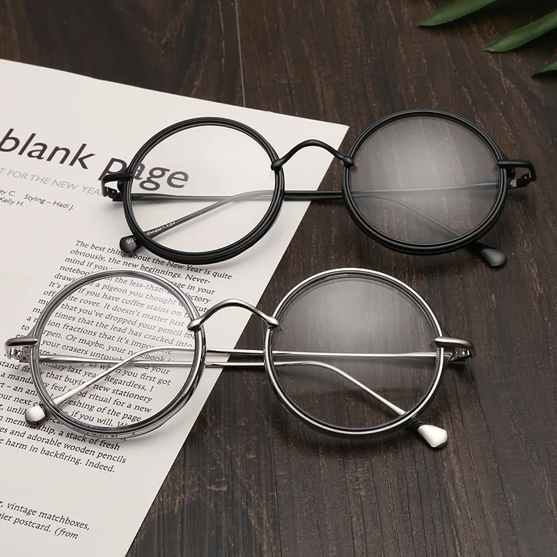 RUOBO Round Big Frame For Men Women Fashion Vintage Harajuku Students Myopia Prescription Eyeglsses Frame Metal Optical Glasses