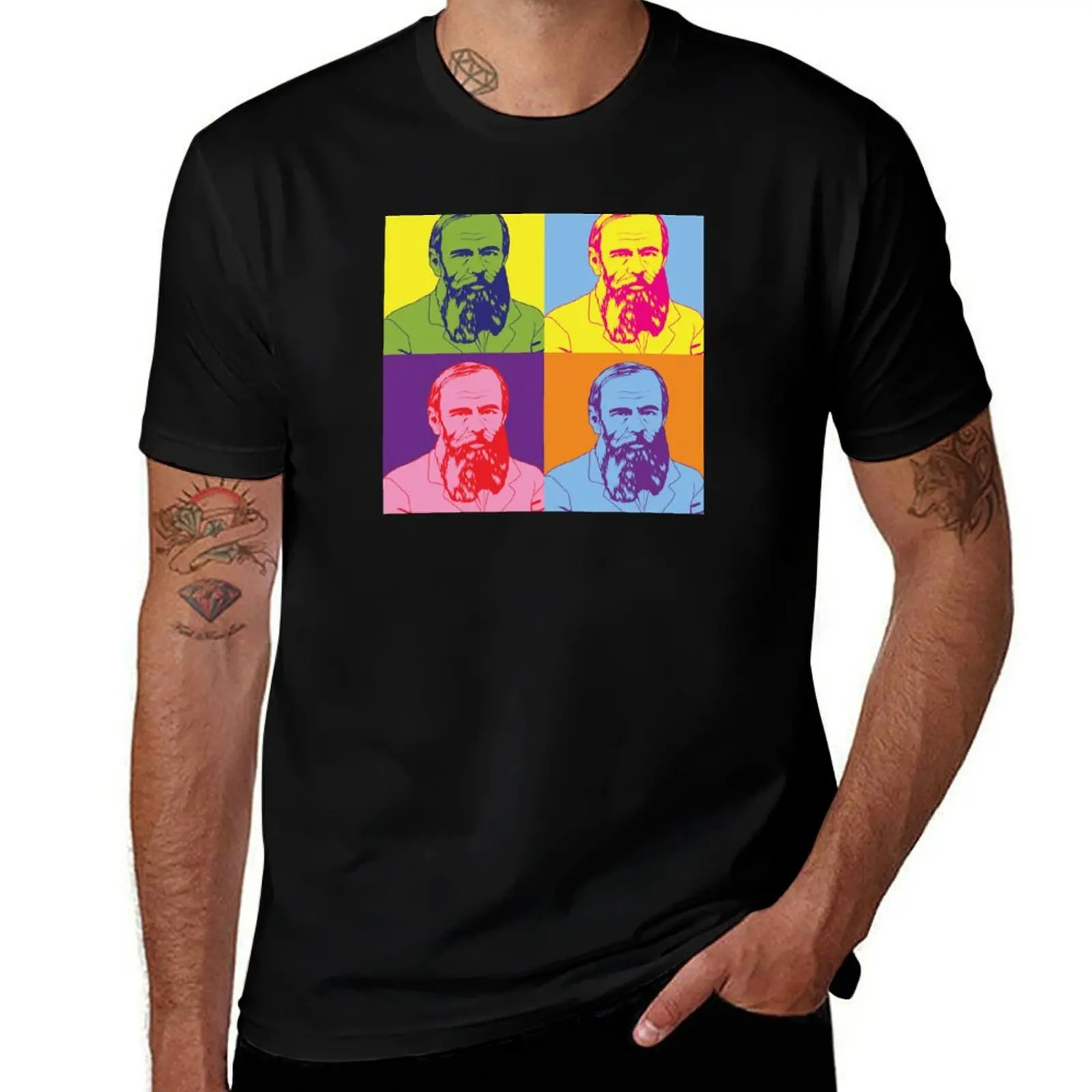 

Russian Writer Pop Art Fyodor Dostoevsky design T-Shirt Big Size Short Sleeve Tee for Men