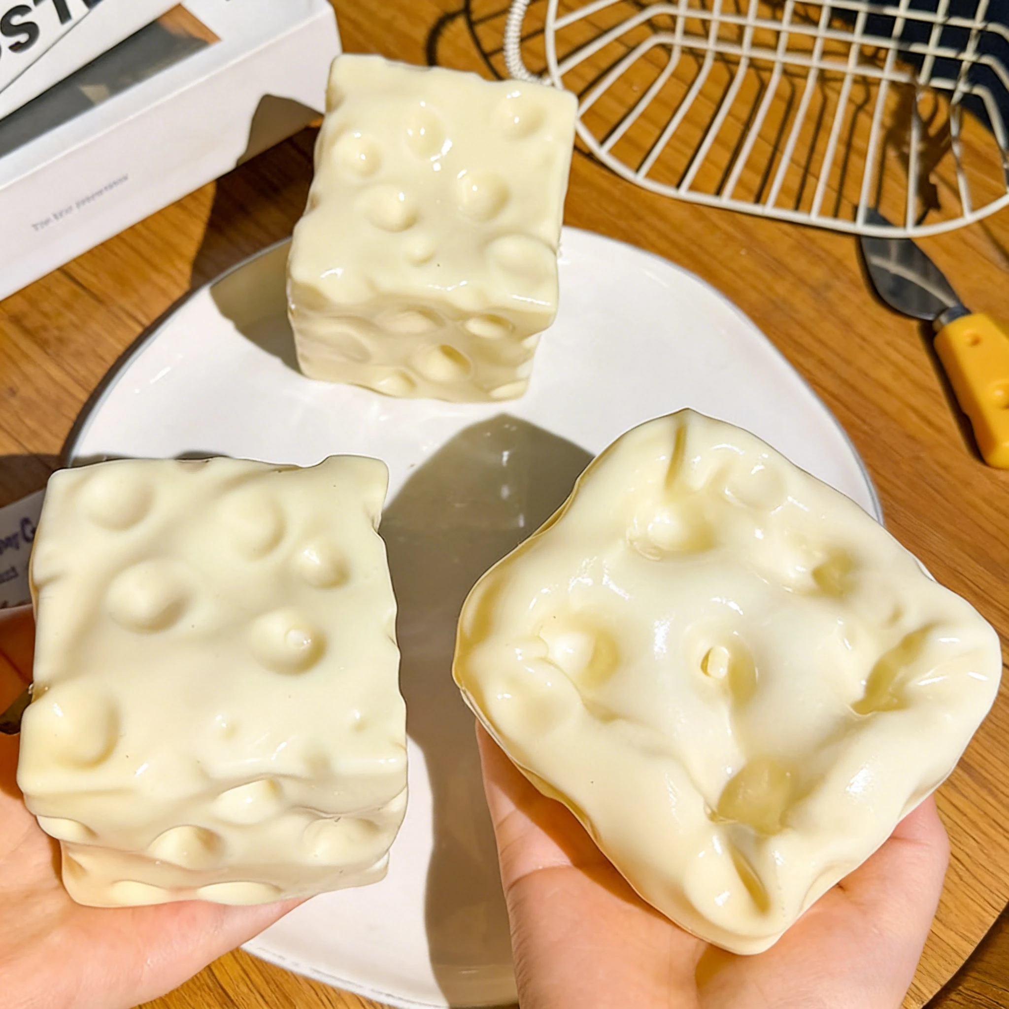 Juguete Antiestrés con Forma de Queso, Cubo de Queso para Apretar, Juguete Sensorial para Oficina, Relajación y Alivio del Estrés
