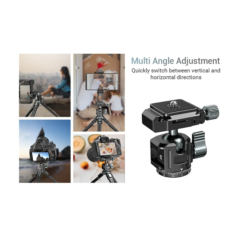 Universal Tripod Ball Pan-Tilt Quick Release 360° Ball Pan-Tilt W Arca +Cold Shoe Mount For DSLR Camera Tripod Monitor