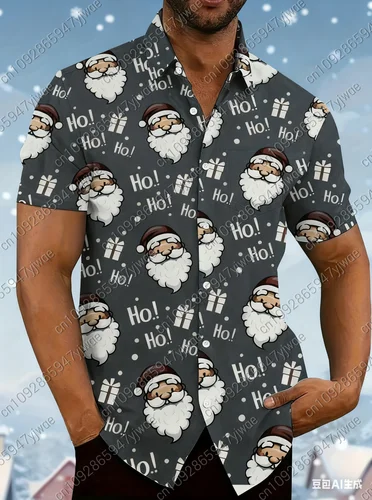 Imagen 2 del producto 2025 Navidad Papá Noel camisa hawaiana para hombre, hombres, camisa de manga corta, hombres mujeres Casual camisa de manga corta de gran tamaño Tops blusa