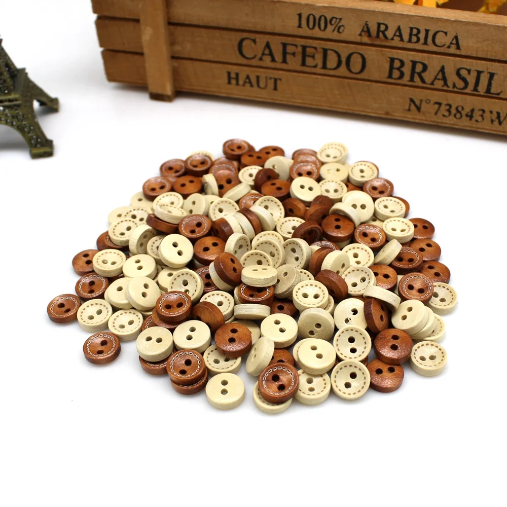 100 or 200pcs mini 1cm mix color Wooden button scrapbook round dotted coffee four holes for Scrapbooking DIY Sewing Accessories