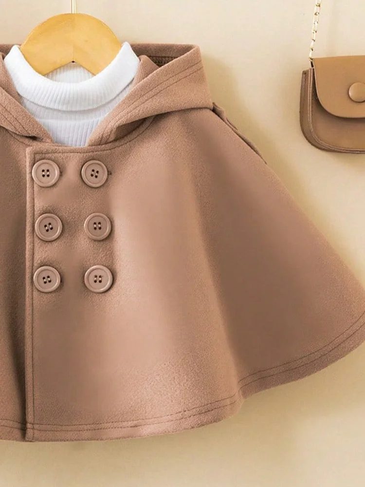 Winter Fashion Girls Cloak Coat Button Hooded Coat Cute Solid Baby Girls Cape Cloaks Warm Outerwear Children\'s Casual Clothing