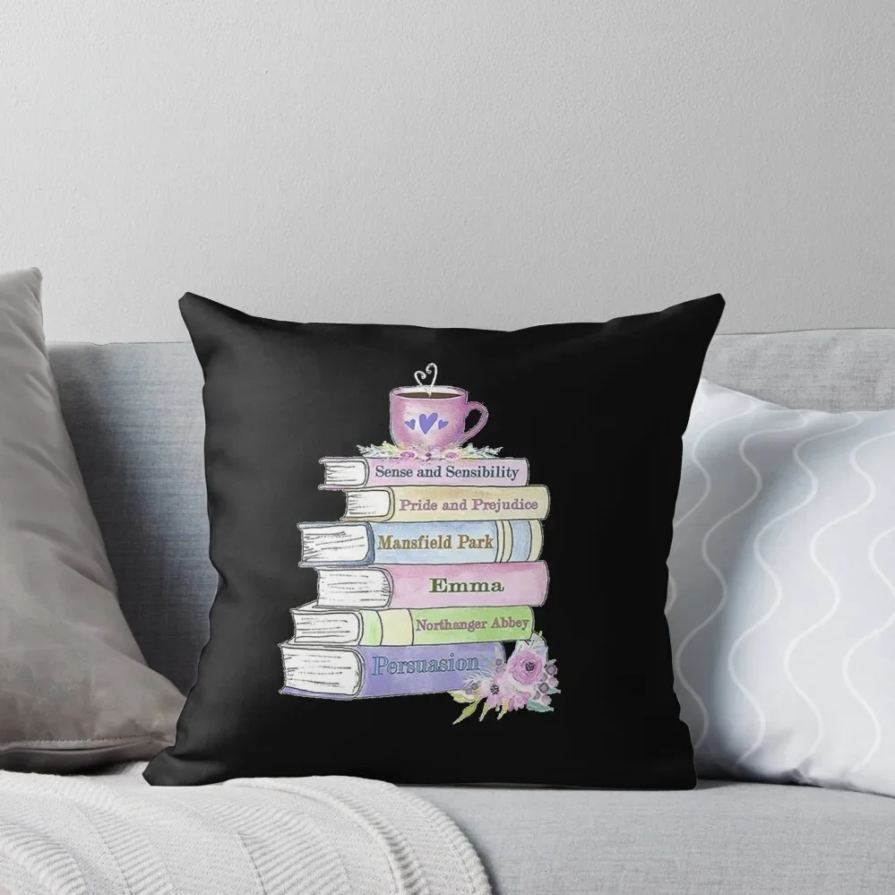 

Jane Austen Book Stack Pride and Prejudice Literary Quotes Book Club Throw Pillow Couch Cushions Cusions Cover Pillow