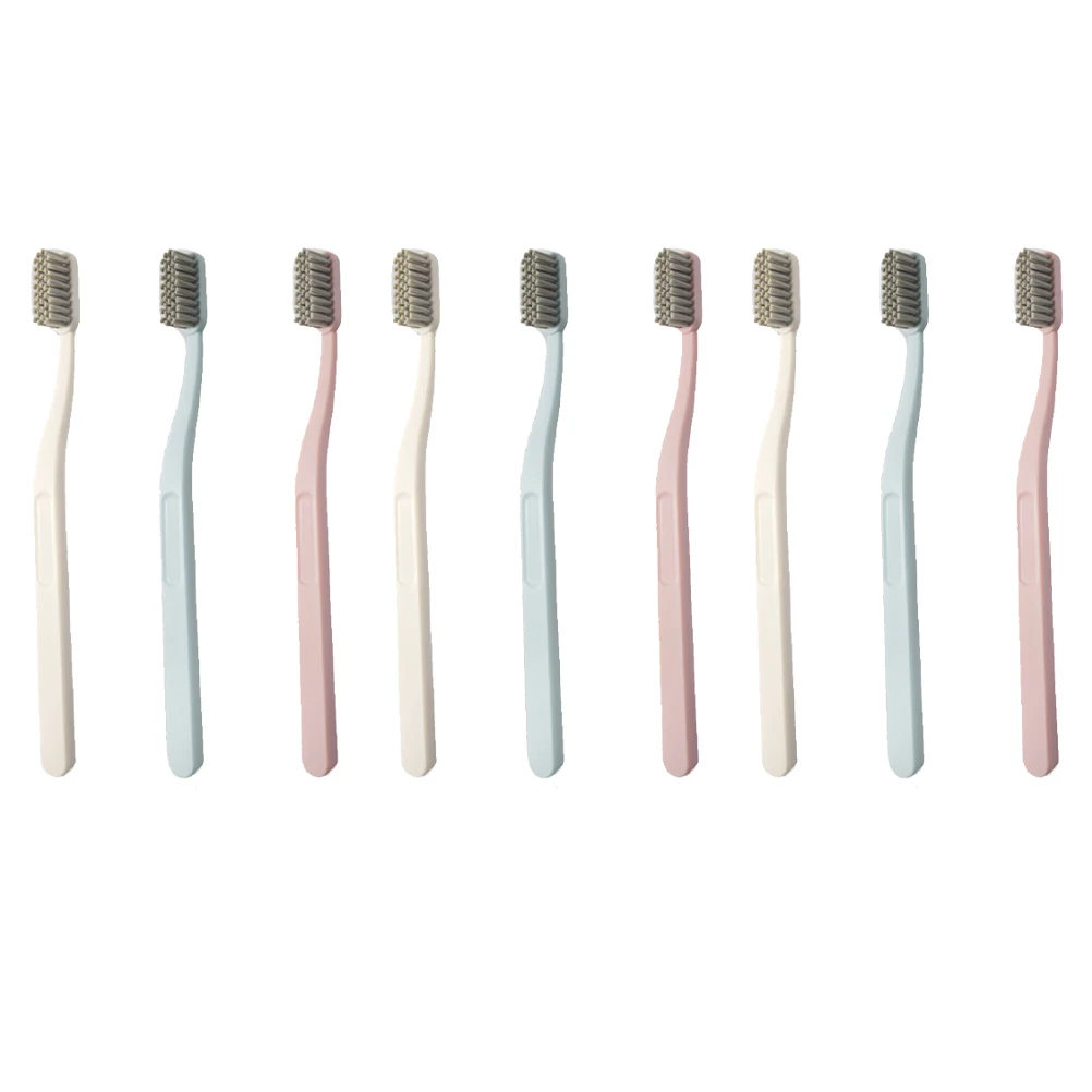 

9Pcs Nylon Hard Hair Toothbrushes Adult Teeth Cleaning Oral Care Tool Durable 3 Colors Pink Sky-Blue Beige Nylon Toothbrushes