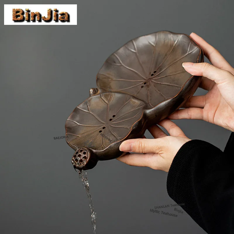 

Coarse Pottery Lotus Flower Tea Tray Japanese Cuisine Table Coffee Storage Board Teapot Trivets Dishes For Serving Tea Set Gift