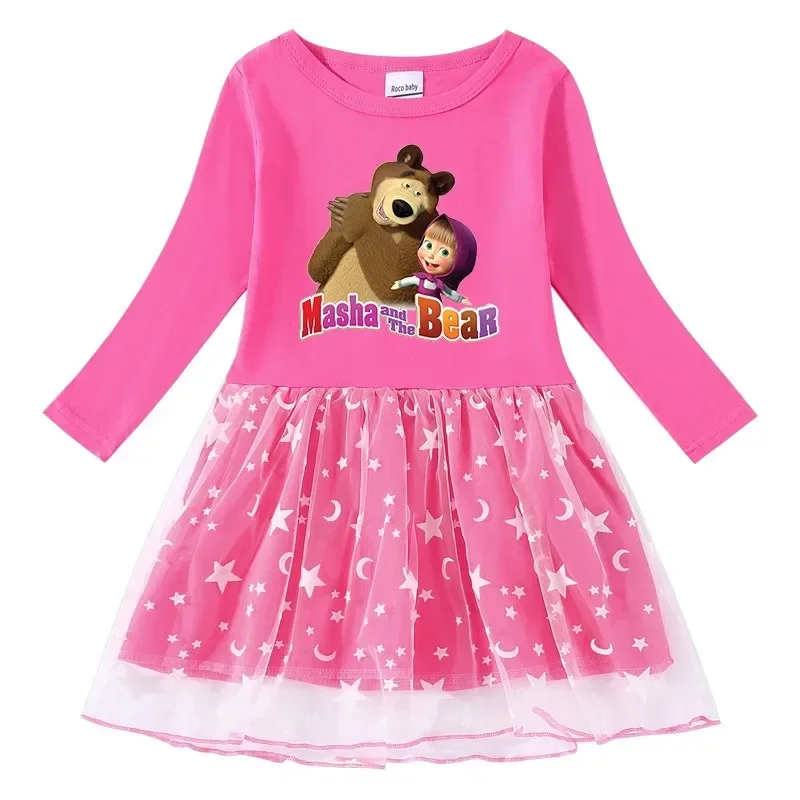 فستان شتوي من Mashas and Bear للفتيات والأطفال بأكمام طويلة، أزياء تنكرية، فساتين قطنية كرتونية لطيفة، ملابس أطفال كاواي