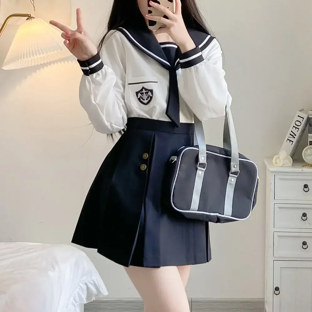 

Осень 2024, оригинальная японская униформа Jk, топы с длинными рукавами, мини-юбка, женская модная корейская школьная форма, платье моряка