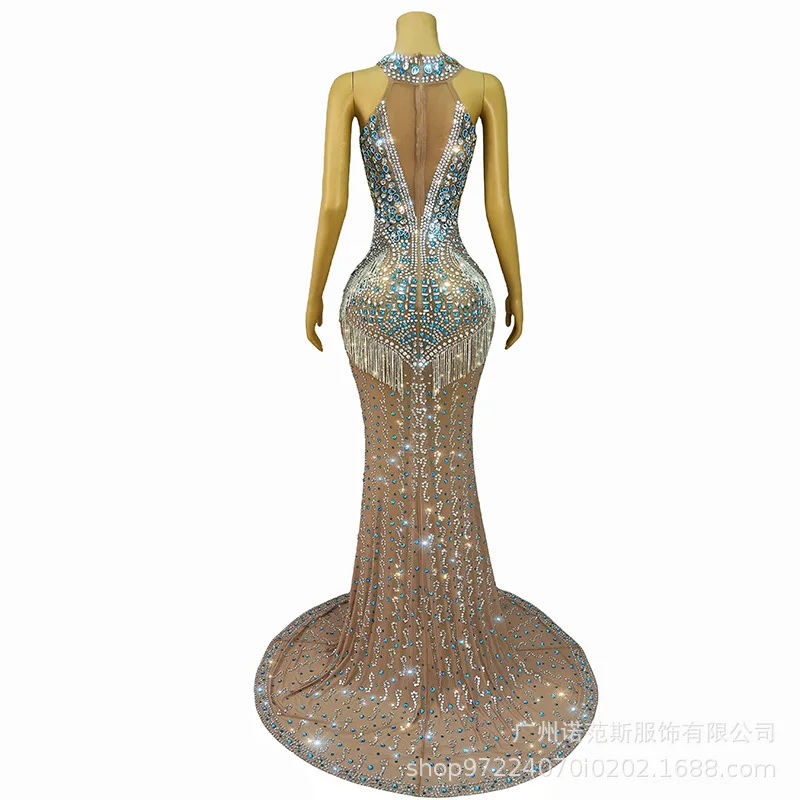 Heavy Industry Luxury Tassel Blue Enchantress Celebrity Birthday Light Luxury Dress Company Annual Meeting Elegant Evening Dress