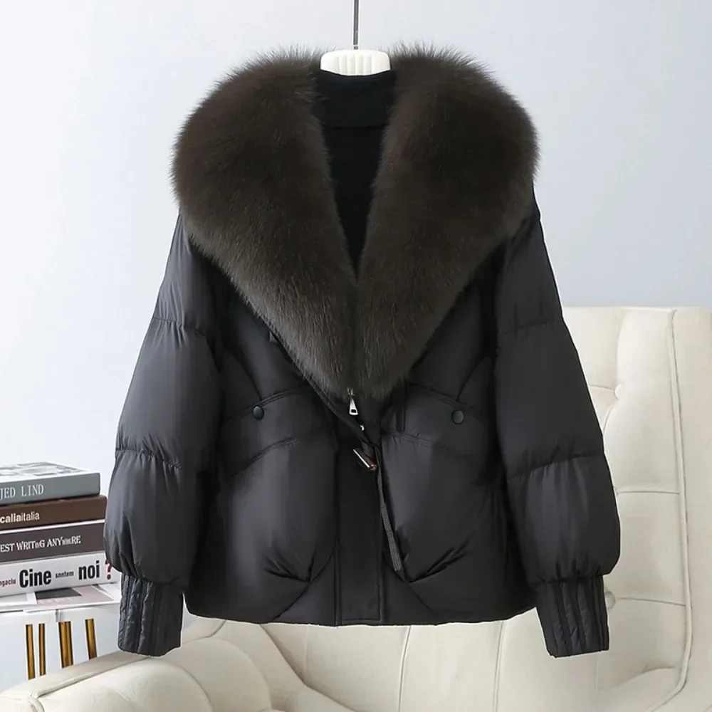 Big Real Fox Fur Collar Brown Duck Down Coat Women Fahsion Thick Warm Natural Fur Puffer Jacket New Winter Clothes Female