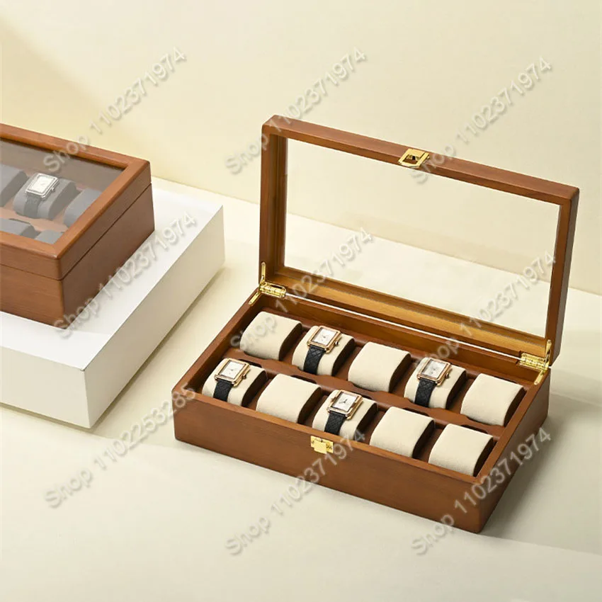 

6/10 сеток, коробка для часов, деревянная шкатулка для драгоценностей, органайзер для часов, чехол для мужчин и женщин, чехол для хранения механических часов, витрина для наручных часов