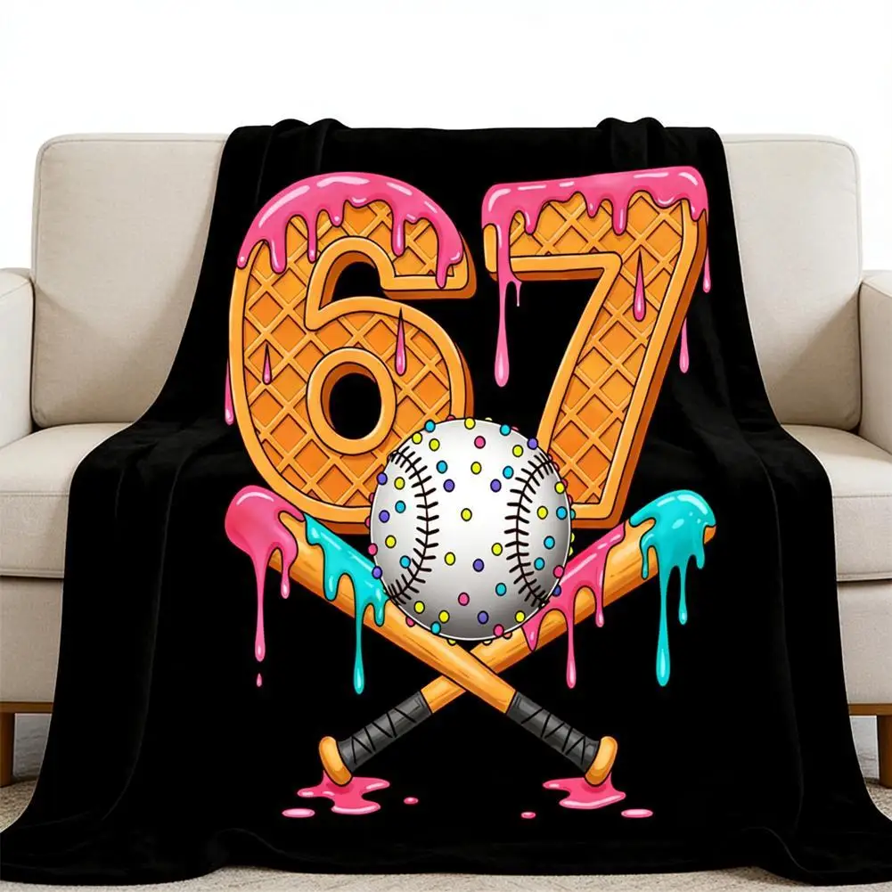 Baseball 67 Waffle Flannel Blanket Colorful Drip Pattern Decorative Throw Plush Blankets Bedding Couch Chair Soft Warm Gifts