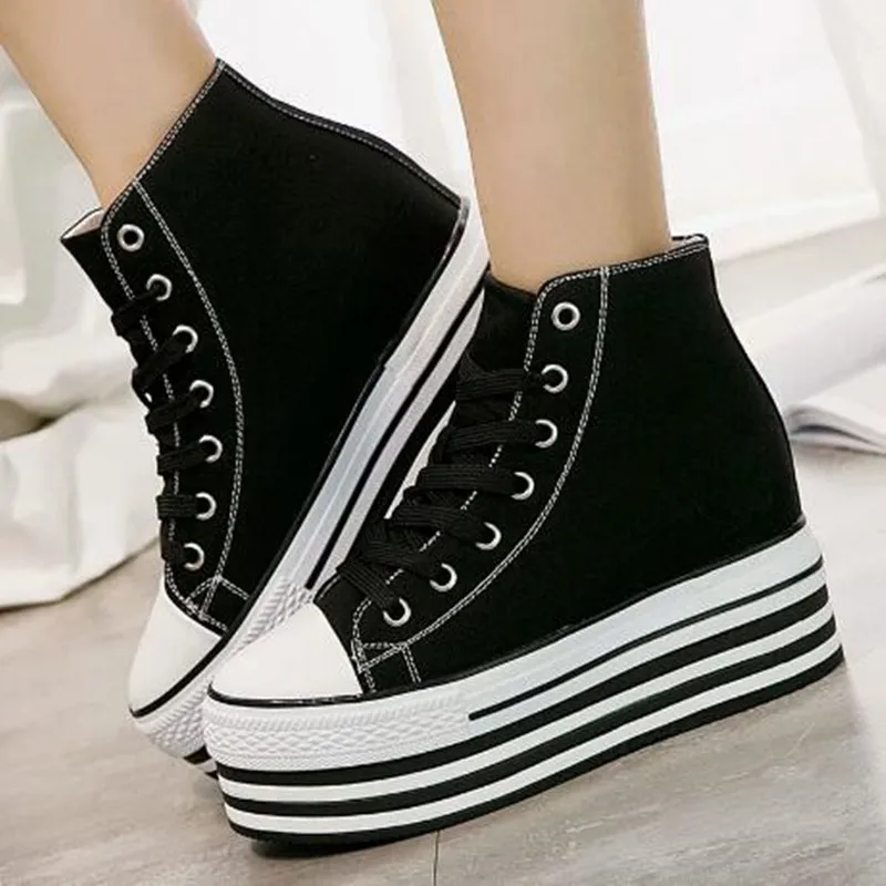 2026 Women's Shoes High Quality 8.5cm Luxury Canvas Shoes High Top Fashion Breathable Casual Thick Bottom Women Chunky Sneakers