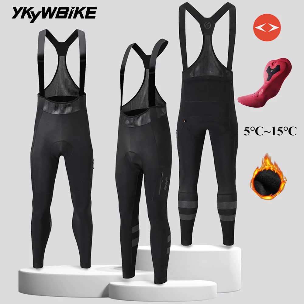 YKYWBIKE 2026 Women Pro Cycling Bib Long Pants 4 Pockets Thermal Fleece 5‑15℃ MTB Bib Tights 7‑Hour Long Distance Cycling Pants