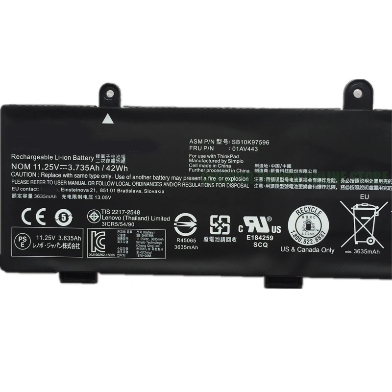 CP Genuine Laptop Battery SB10K97596 01AV442 3635mAh/42WH O1AV443 For YOGA 11E 3RD 4TH GEN 20HS 20G8 SB10J78992 00HW042 /43