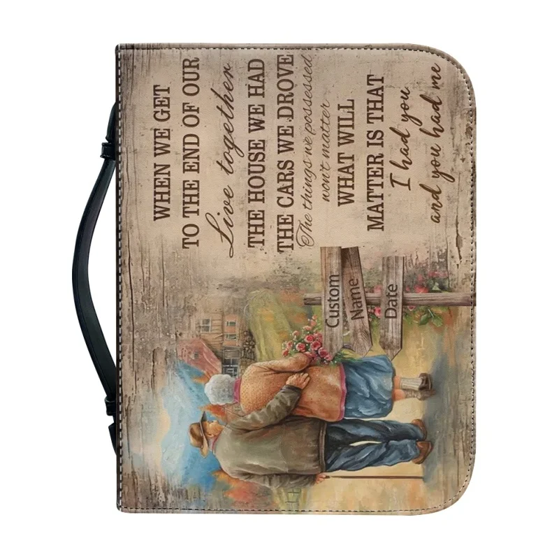 The Day I Met You Couple Gift Personalized Print Church Bible Cover Case PU Handbags Study Book Holy Storage Boxes For Parents