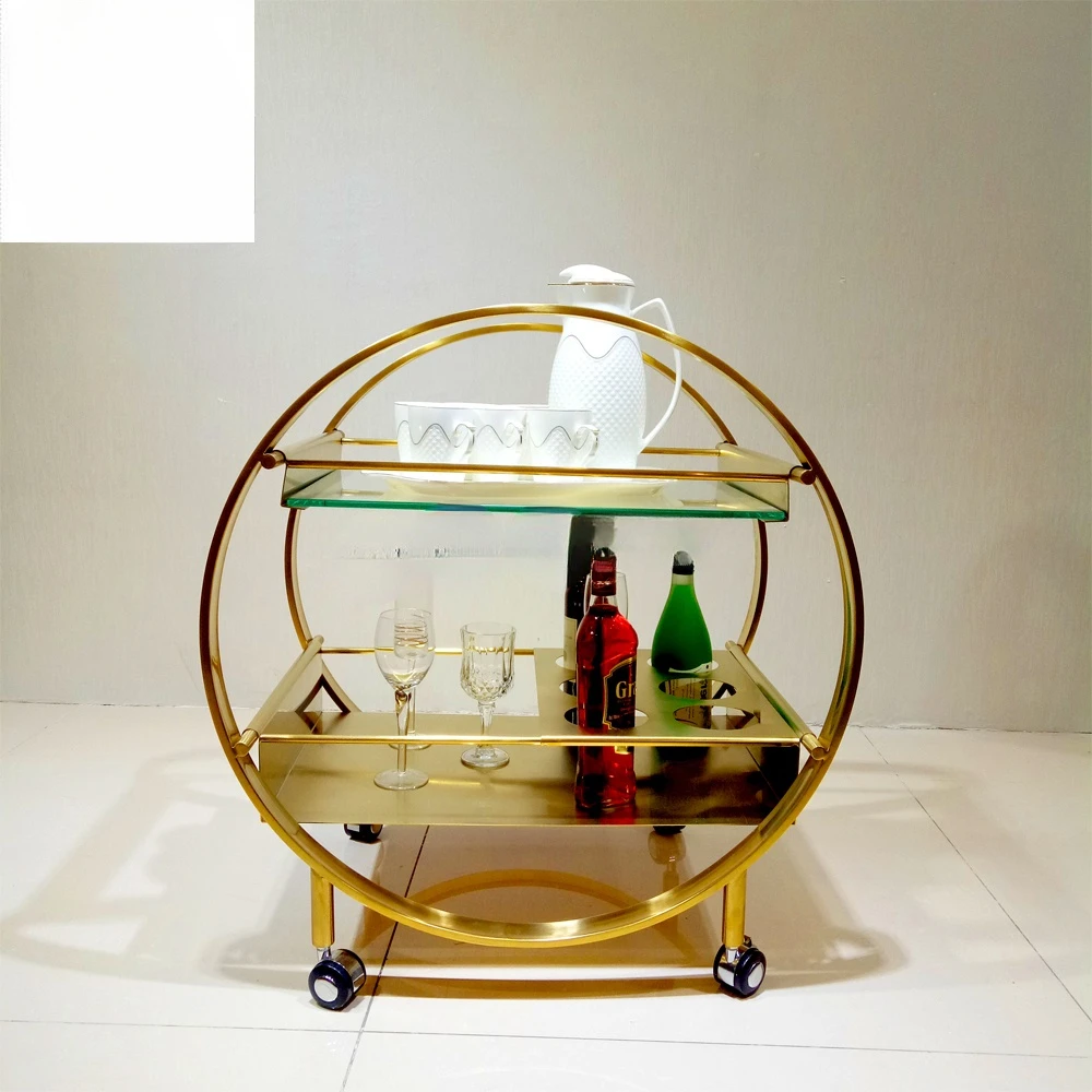 High quality modern royal hotel golden liquor wine mobile bar trolley with wheels